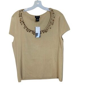 Evie Silk Beaded Stones Top Women’s XL Beige Quartz Color Beads Bead Luxury